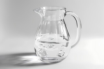 Glass pitcher full of fresh water on white background