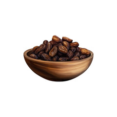 Obraz premium Dried dates served in wooden bowl isolated on white background 