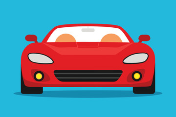 Modern Red Sports Car Vector Illustration for Automotive and Design Projects Front View on Blue Background