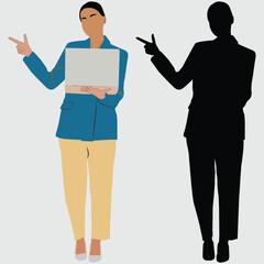 business woman holding blank laptop