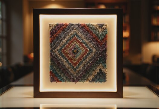 Museum artifact display featuring a colorful textile piece for International Museum Day