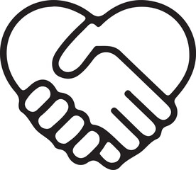 Fototapeta premium Black outline of hands shaking inside a heart shape