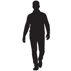Walking man silhouette, black vector illustration, isolated on white background