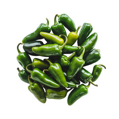 Fresh green jalape?o peppers clustered together.