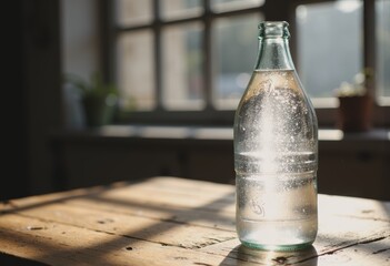 Glass bottle filled with water, symbolizing climate change awareness