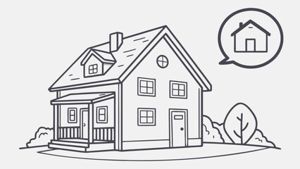 Drawing of a house for real estate property search and home buying guide with design and architecture tips