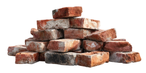Pile of used reddish-brown bricks
