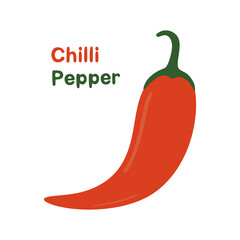 Red Chili pepper, hot spicy vegetable. Fiery chilli with green stem spicy food ingredient. Natural fresh vitamin nutrition, seasoning. Culinary ingredient icon isolated. Flat vector illustration