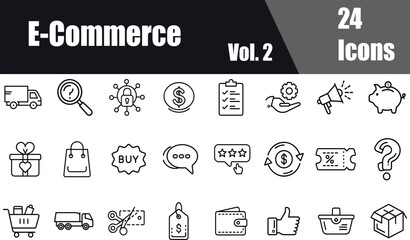 "E-commerce Outline Line Icons Set Vol. 2: Modern Stroke Icons for Digital Shopping, Sales & Logistics"