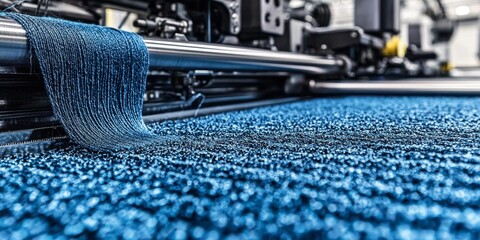 Detailed threads showcased in the denim manufacturing process.