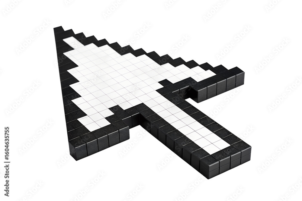 Poster pixelated computer mouse arrow isolated on transparent background represents digital interaction and