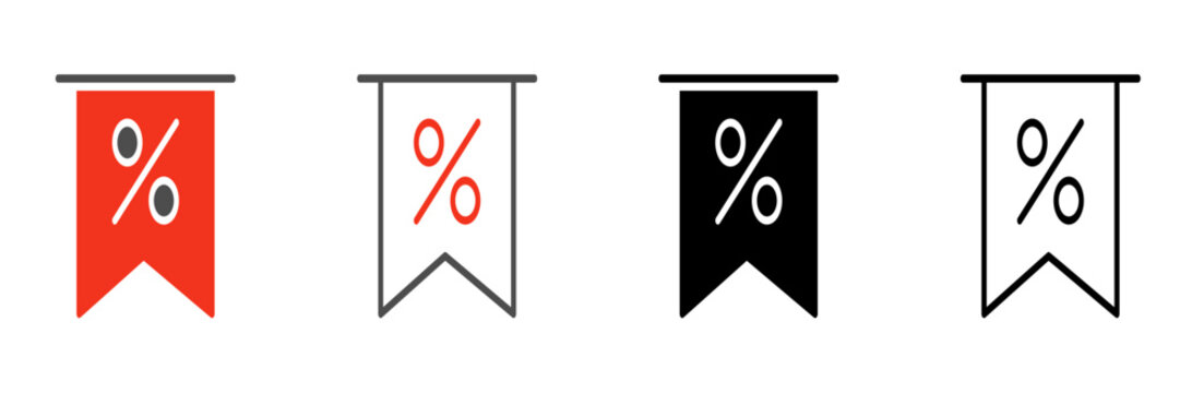 Flag or banner icon with discount percentage, promotion to show that there is a price reduction from the original price of a product or service.