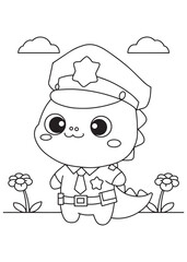 Coloring book dragon dressed as a police officer.