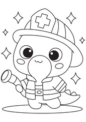Coloring book dragon dressed as a firefighter.
