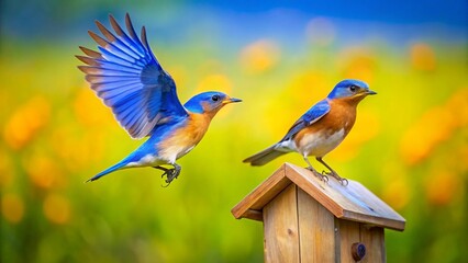 A colorful blue tit perches on a branch in nature