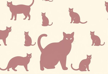 Subtle cat silhouettes on a soft, repeating cream background,  animal print,  pattern