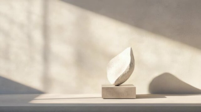 Minimalist abstract stone sculpture on display in soft natural light