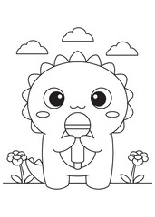 Coloring book dragon eating a banana.