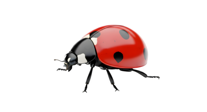A ladybug with red shell and black spots on a black background    .ai generative, transparent background, white background. isolated on white background