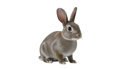 A gray rabbit sitting upright against a black background    .ai generative, transparent background, white background. isolated on white background