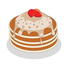 Hand Drawn Pancake Stack Illustration with Syrup and Berries
