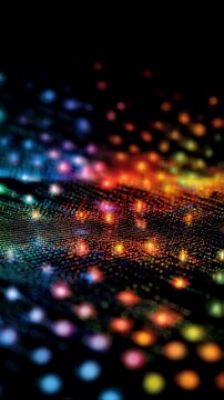 Conceptual image of a futuristic user interface with a dynamic heatmap depicting qubit errorcorrection syndromes. Bright contrasting hues represent varying error rates offering insight