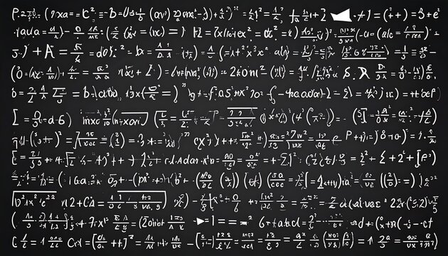 Mathematical formulas densely written on a chalkboard