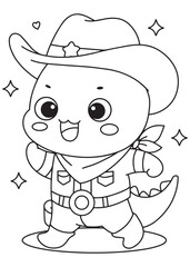 Coloring book dragon dressed as a cowboy.