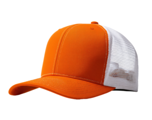 Bright orange baseball cap with white mesh back panel