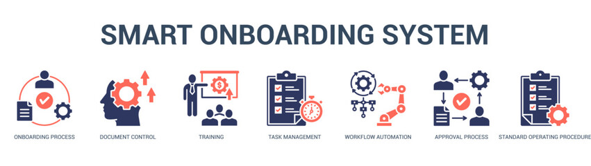 Smart Onboarding System Modern and clean web banner illustration featuring thematic icons for visual communication