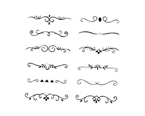 Obraz premium text dividers doodle set. Wedding decorative elements. Divider ornament, borders, floral, vintage line separators. Hand drawn vector illustration isolated on white background. Set page dividers.