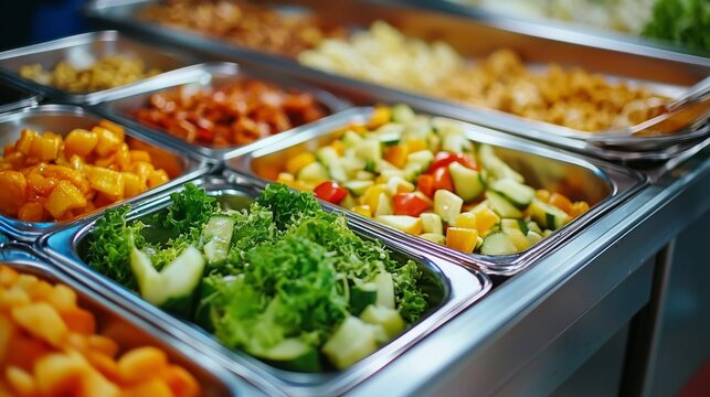 A minimalist workspace featuring a metal tray filled with nutritious school meals.