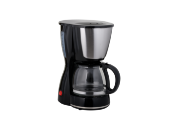  black electric coffee maker with stainless steel on white background