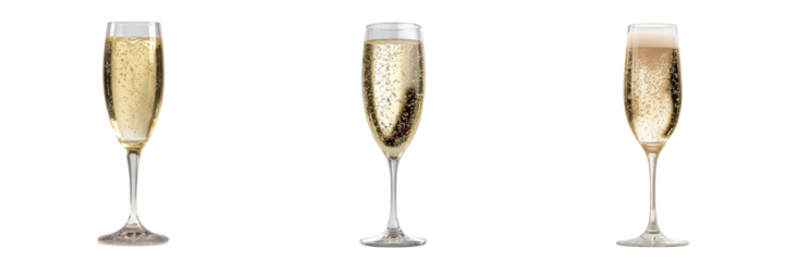 Set of Elegant champagne glass with sparkling bubbles isolated on a transparent background