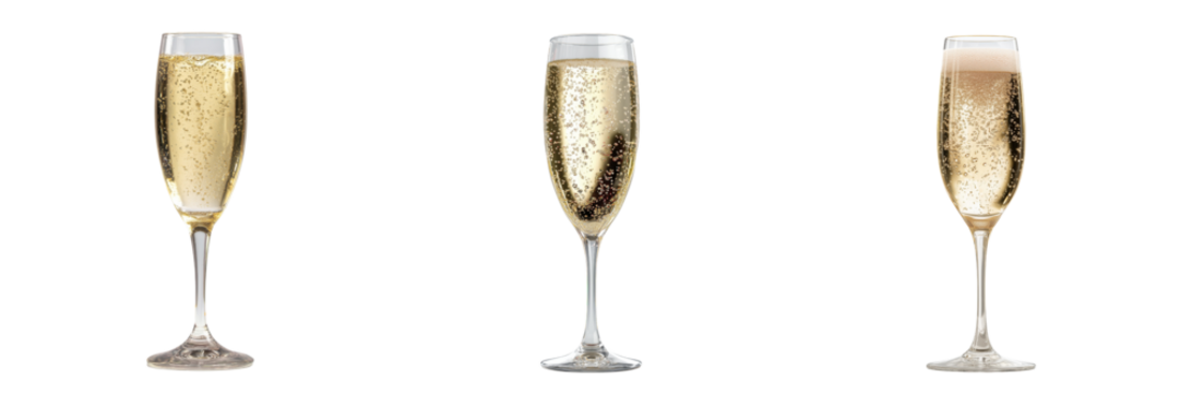 Set of Elegant champagne glass with sparkling bubbles isolated on a transparent background