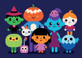 Cartoon illustration featuring a diverse group of people in a colorful and playful style suitable for various design