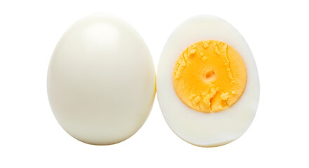 3d illustration of a whole and halved hardboiled egg on a transparent background