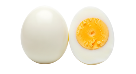 3d illustration of a whole and halved hardboiled egg on a transparent background