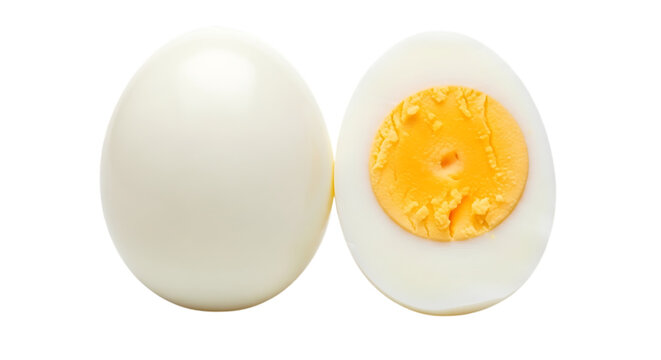 3d illustration of a whole and halved hardboiled egg on a transparent background