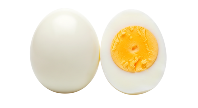 3d illustration of a whole and halved hardboiled egg on a transparent background