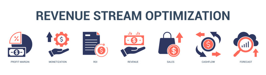 Revenue Stream Optimization Modern and clean web banner illustration featuring thematic icons for visual communication