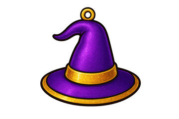 Fototapeta premium Shiny purple wizard hat with golden details, isolated on transparent background, perfect for fantasy games or halloween projects