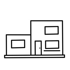 Modern flat design icon of a minimalist two-story house with boxy geometric structure, ideal for architecture and real estate visuals