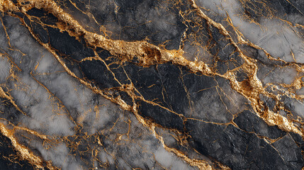Close up of a dark gray marble surface with striking golden veins