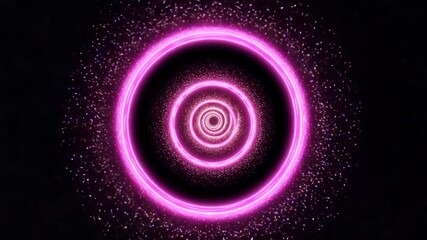 Abstract spiral graphic with glowing pink circles on dark background - Powered by Adobe
