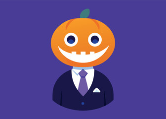 Cartoon illustration featuring a pumpkin headed character suitable for Halloween banners advertisements or autumn themed designs with CMYK