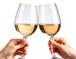 Two wine glasses clinking isolated on transparent background