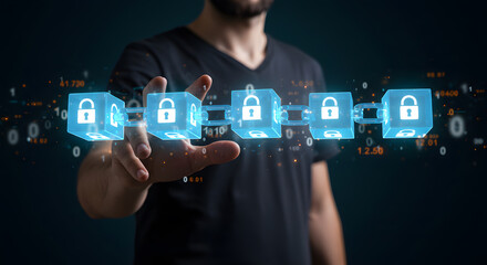 Blockchain technology concept for decentralized digital network with secure data transaction for finance cryptocurrency and business innovation