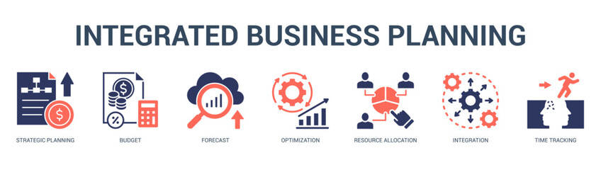 Fototapeta premium Integrated Business Planning Modern and clean web banner illustration featuring thematic icons for visual communication