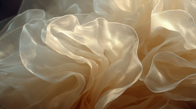 Soft flowing sheer fabric with warm golden light and shadows